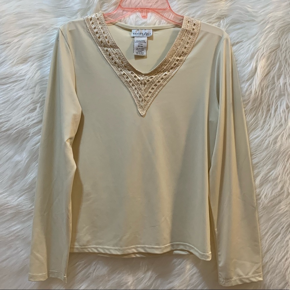 Vanity Fair Vintage Blouse Long Sleeve V-neck Ivory XS Petite